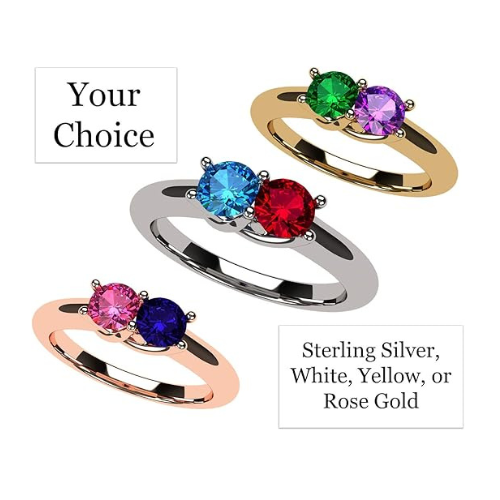 Central Diamond Center Lucita Couples Ring w/ 2 Simulated Birthstones in Sterling Silver, 10K or 14K Gold