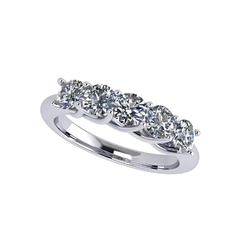Close-up of a Lucita simulated diamond wedding ring on a white background.