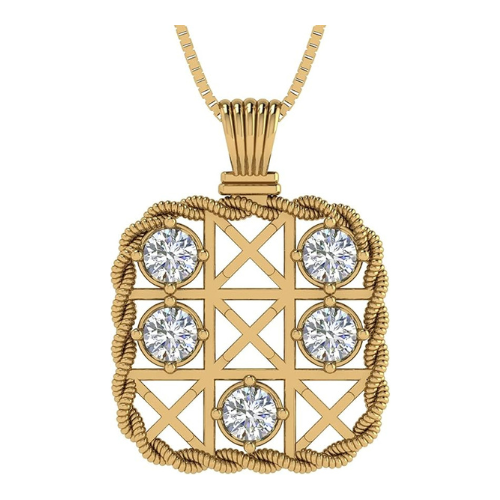 Central Diamond Center Solid Sterling Silver Tic Tac Toe Necklace made with Pure Brilliance Zirconia