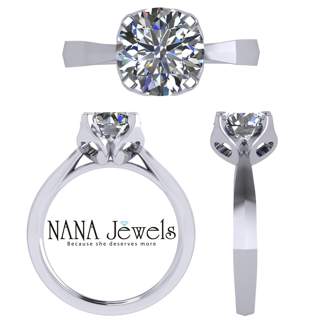 NANA Jewels 2.00ct-3.00ct Simulated Diamond Zirconia Engagement Ring Round Cut Heart & Soul Solitaire Sterling Silver
