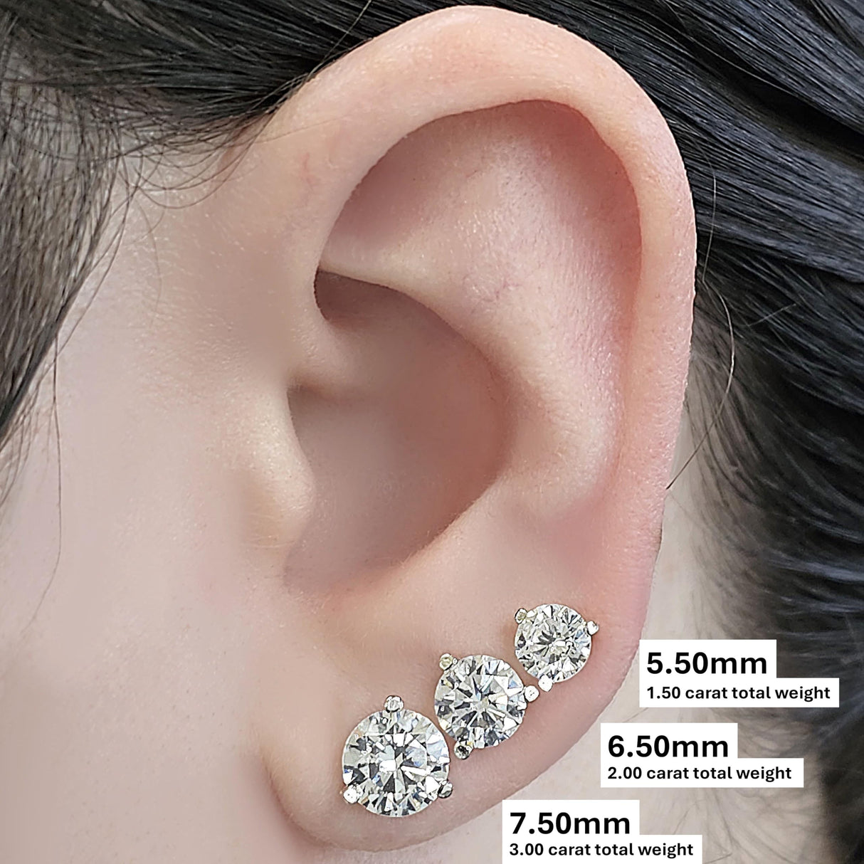 14K Gold Post & Sterling Silver Pure Brilliance Zirconia 3 Prong Martini Style Stud Earrings 1.0ct to 4ct