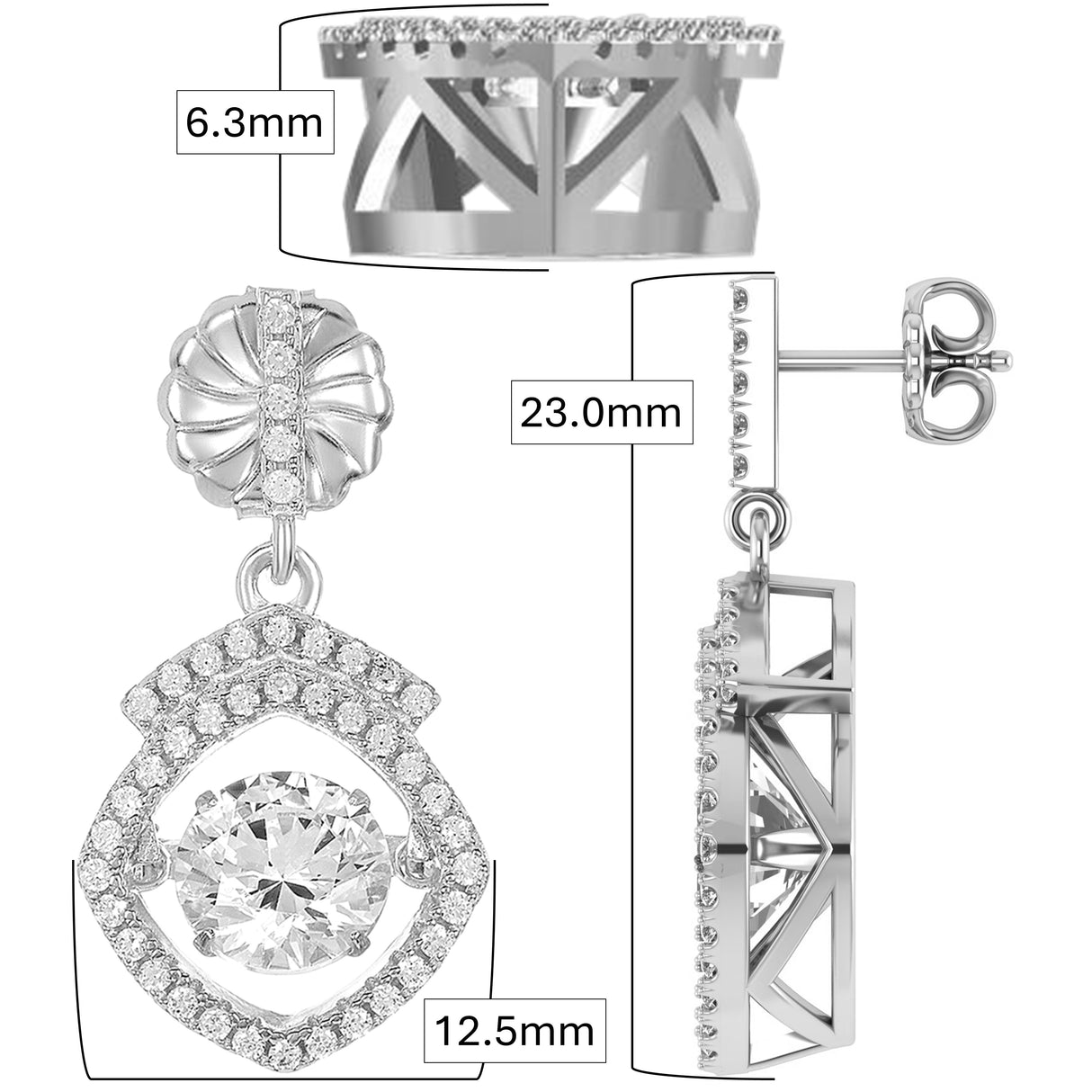 Square Halo Dancing Gemstone Matching Earrings & Necklace 925 Sterling Silver & Pure Brilliance Zirconia