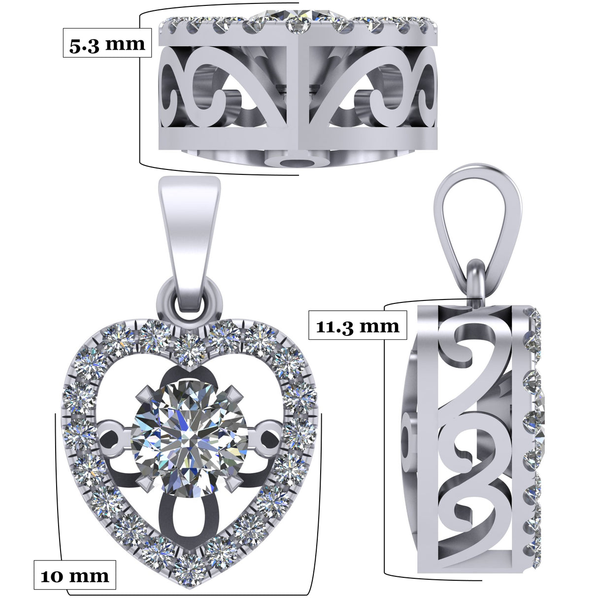 Solid Sterling Silver Pure Brilliance CZ heart pendant.