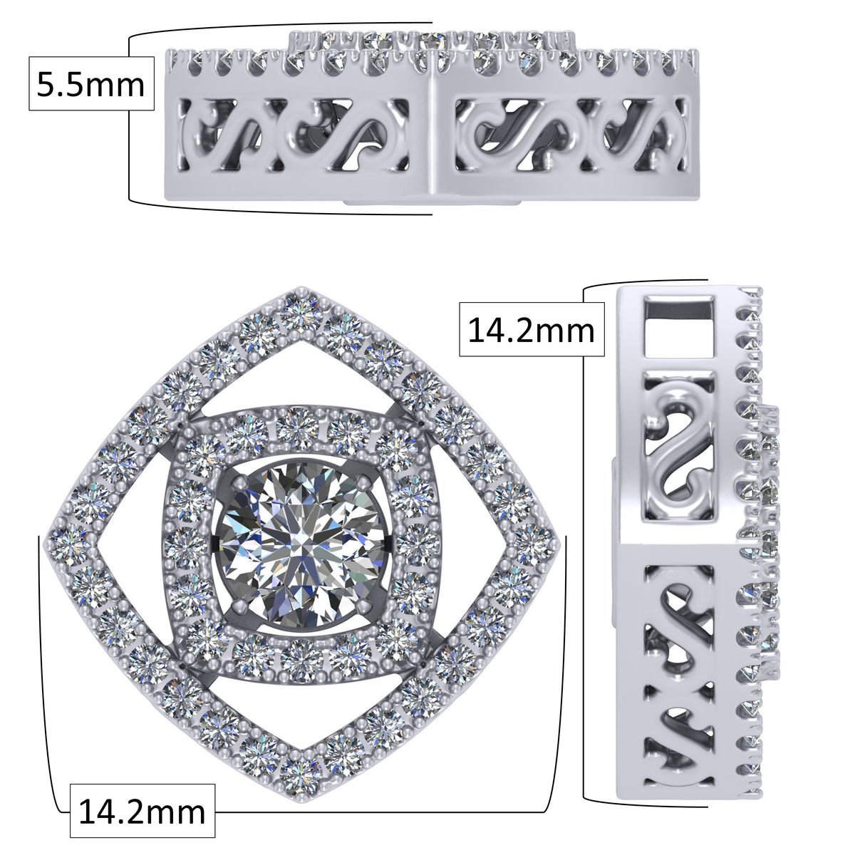 Central Diamond Center Double Square Dancing Gemstone Necklace for Women in Sterling Silver w/Pure Brilliance Zirconia