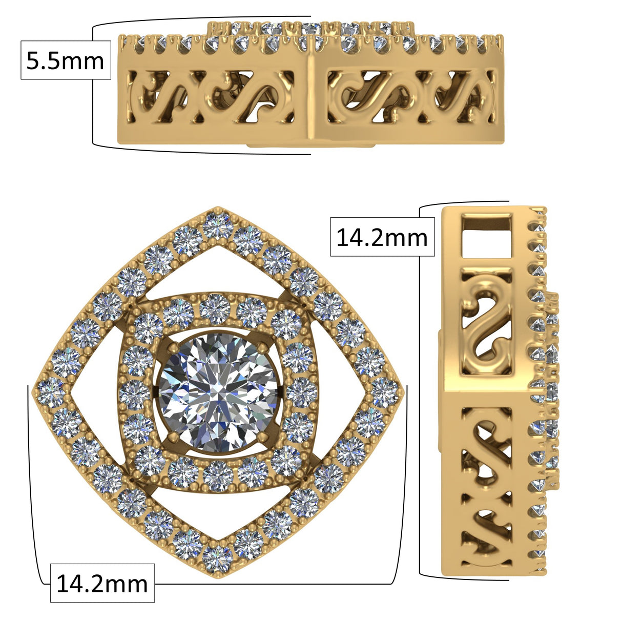 Central Diamond Center Double Square Dancing Gemstone Necklace for Women in Sterling Silver w/Pure Brilliance Zirconia