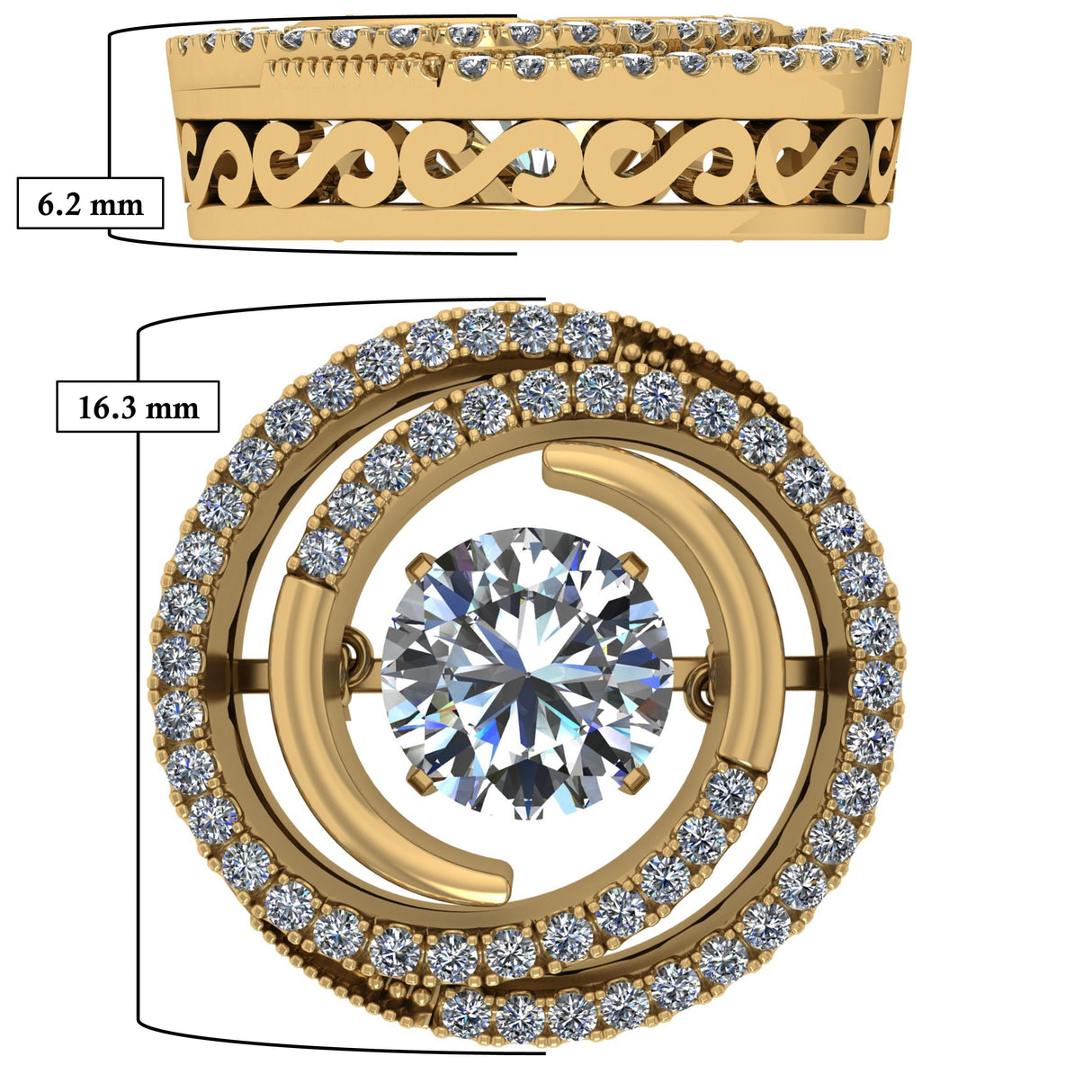 Central Diamond Center Circle Swirl Dancing Gemstone Dangle Earrings or Necklace in Sterling Silver w/Pure Brilliance Zirconia