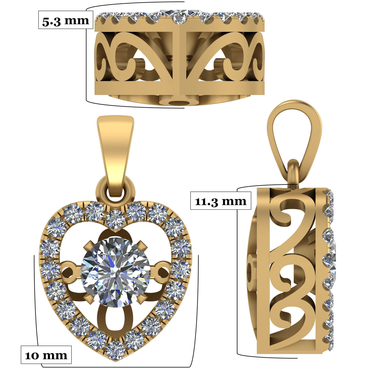 Central Diamond Center Heart Dancing Gemstone Necklace for Women in 925 Sterling Silver w/Pure Brilliance Zirconia