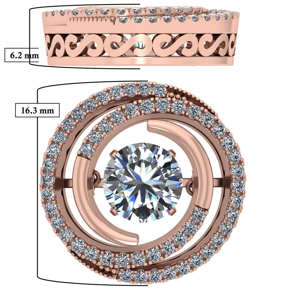 Central Diamond Center Circle Swirl Dancing Gemstone Dangle Earrings or Necklace in Sterling Silver w/Pure Brilliance Zirconia