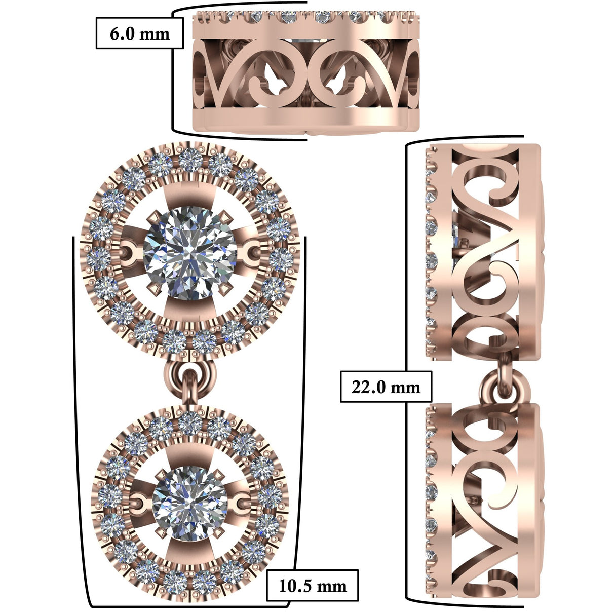 Front view of a round dancing necklace for women.