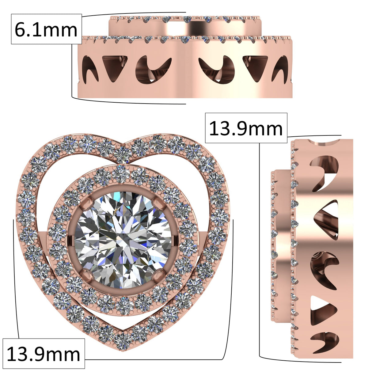 Circle in Heart Dancing Gemstone Necklace in Solid 925 Sterling Silver made w/ Pure Brilliance Zirconia