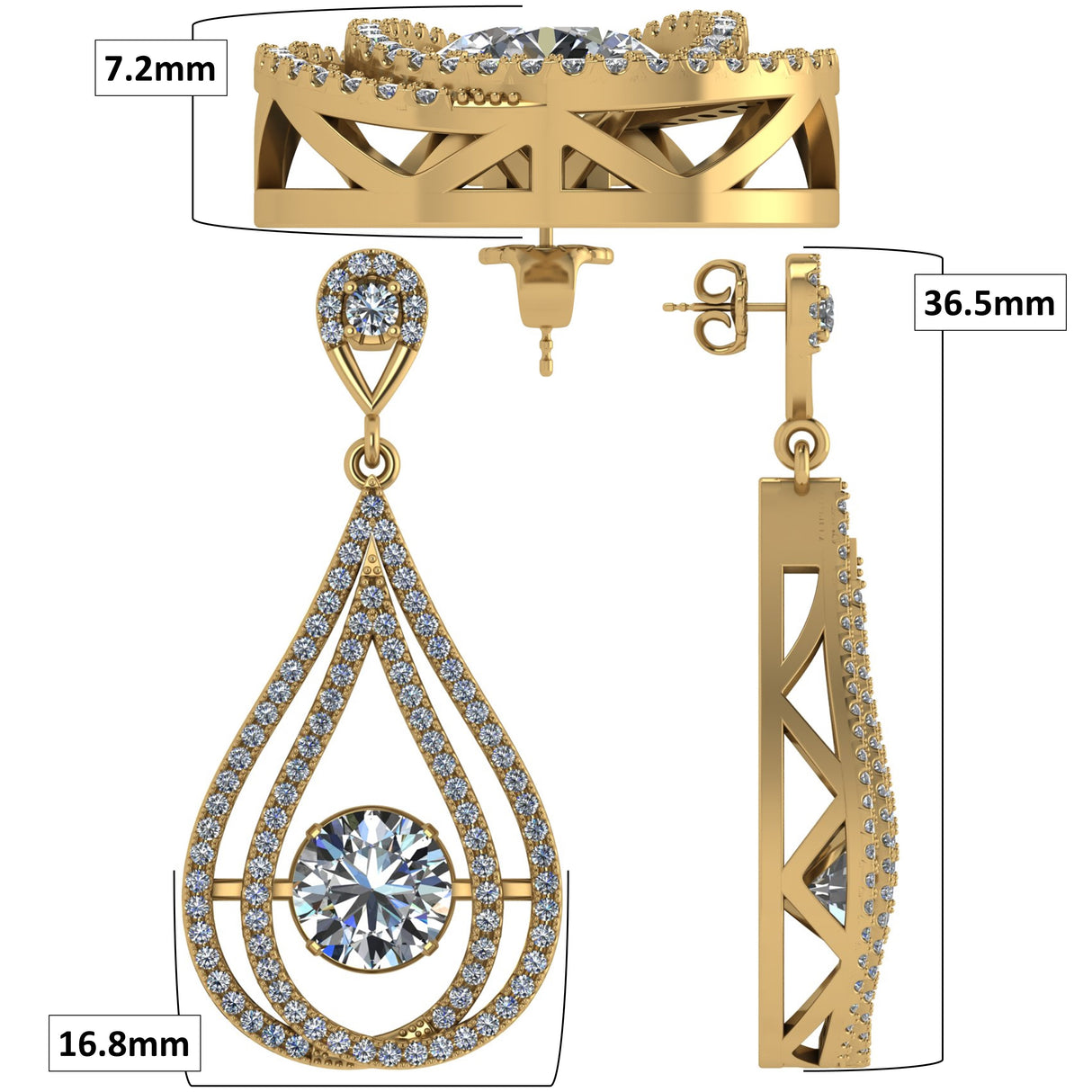 Unique dancing diamond drop earrings with chandelier.