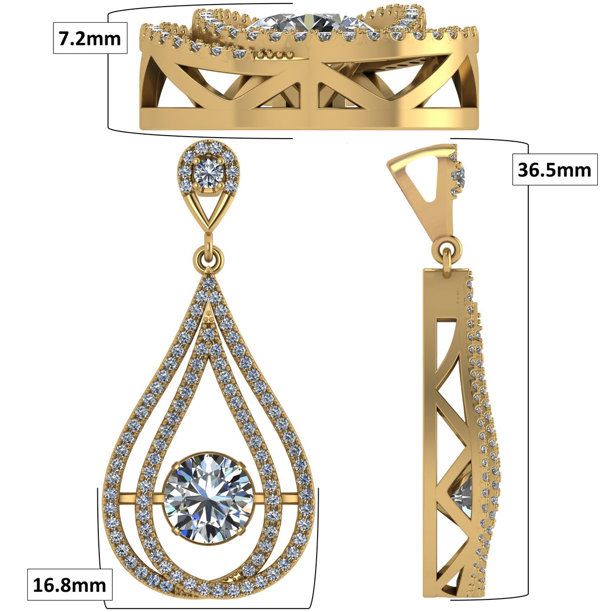 Central Diamond Center Chandelier Dancing Diamond Simulated Necklace for Women in 925 Sterling Silver