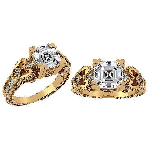 Vintage look sterling silver Asscher cut ring.