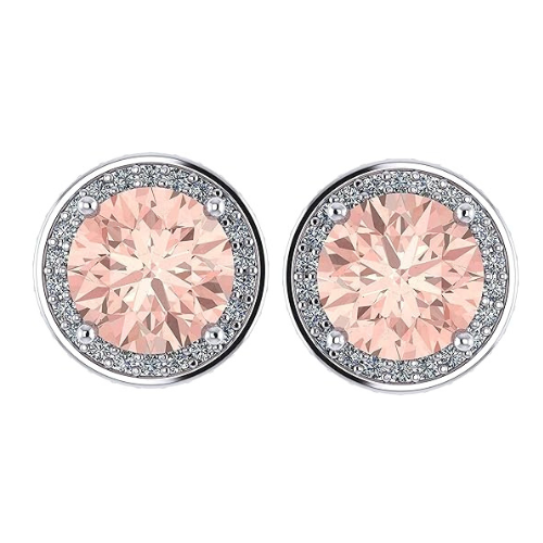 Simulated Morganite Pure Brilliance Zirconia Round Halo Stud Earrings in Solid Sterling Silver, Hypoallergenic