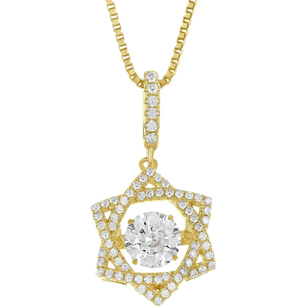 Star of David Dancing Gemstone Necklace in 925 Sterling Silver w/ Pure Brilliance Zirconia CZ