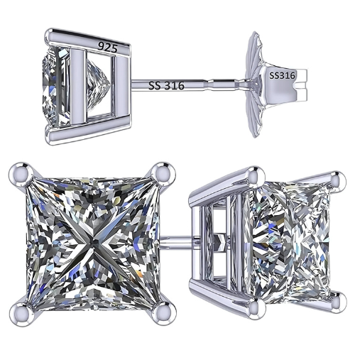 Princess cut simulated diamond stud earrings, 1.50ct.