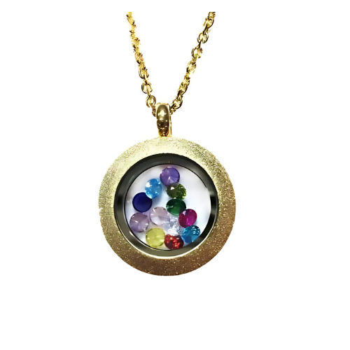 Rose gold plated mother's locket with a birthstone.