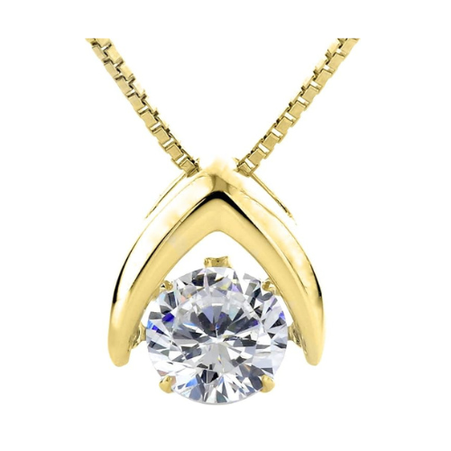 Central Diamond Center Omega Dancing Gemstone Necklace for Women in 925 Sterling Silver & Pure Brilliance Zirconia CZ