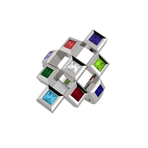 Tic-Tac-Toe Mother's Ring with 5 simulated birthstones.