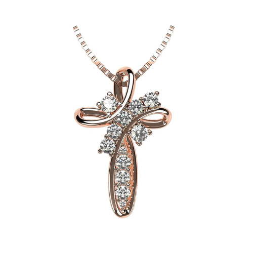 Central Diamond Center Family Cross CZ Birthstone Mothers Necklace w/ 1 to 11 Simulated Birthstones in Solid 925 Sterling Silver