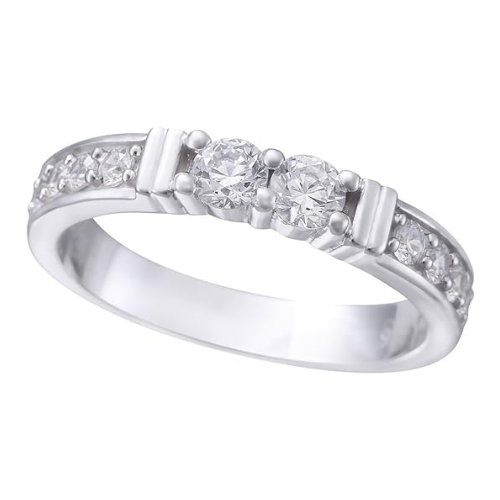Central Diamond Center Shared Prong w/ Sides Couple 2 Stone Ring w/ Simulated Birthstones in Silver, 10K or 14k Gold