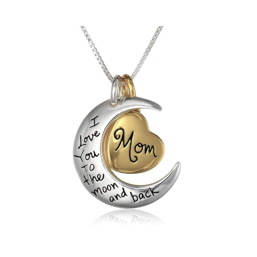 Central Diamond Center Mom, I Love You To The Moon and Back Charm Necklace Sterling Silver Gold Flashed
