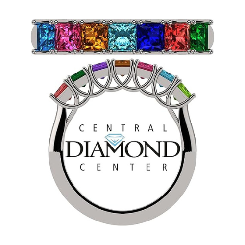 Central Diamond Center Princess Cut Lucita Mothers Rings w/ 1 to 7 Simulated Birthstones in Sterling Silver, 10K or 14K Gold