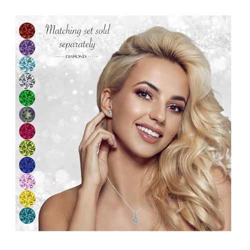 Round Halo Birthstone Stud Earrings 6.5mm Sterling Silver Pure Brilliance Zirconia & Simulated Gemstones