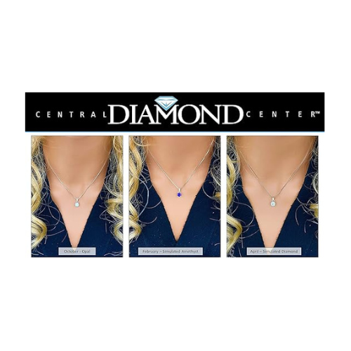 Lucita Simulated Birthstone Necklaces with Solid 14K Gold Posts & Sterling Silver Basket