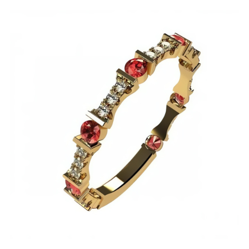 Sterling silver gold plated band with round birthstones.