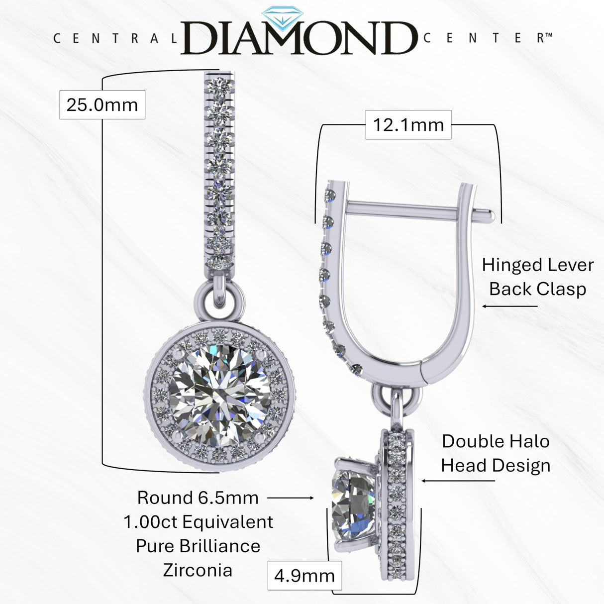 Halo Birthstone Dangle Earrings w/ Pure Brilliance Zirconia Accent Gemstones in Sterling Silver for Women