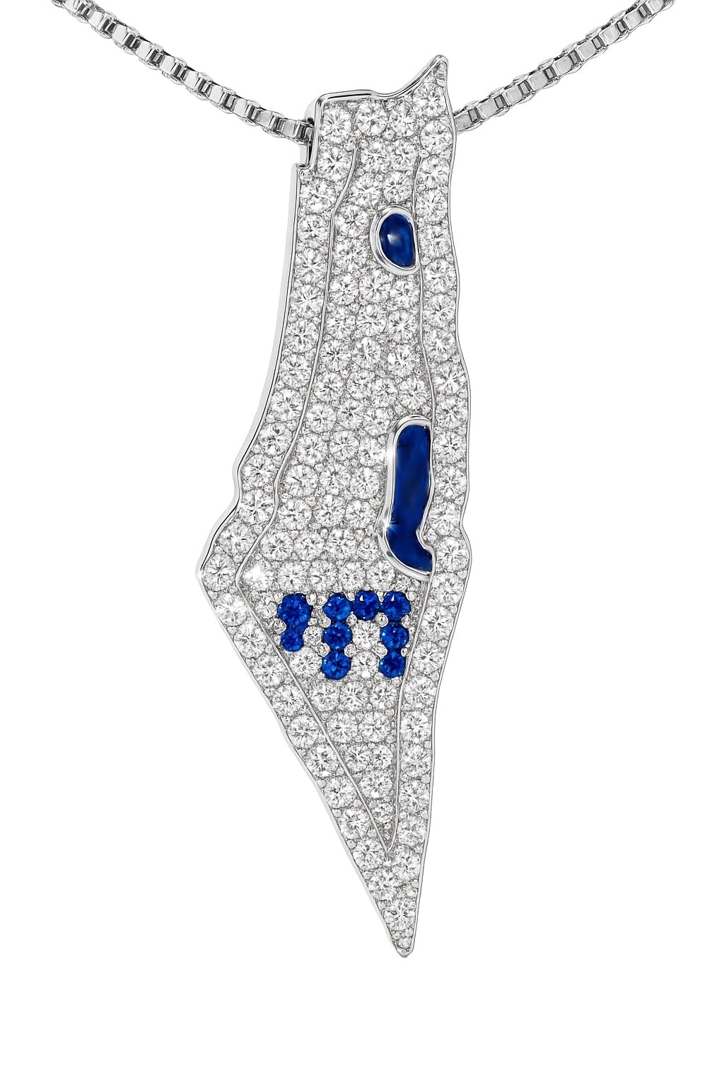 Central Diamond Center Israel Map Necklace/Pendant-Sterling Silver Am Israel Chai on Back Side-3D Map of Israel Large & Small