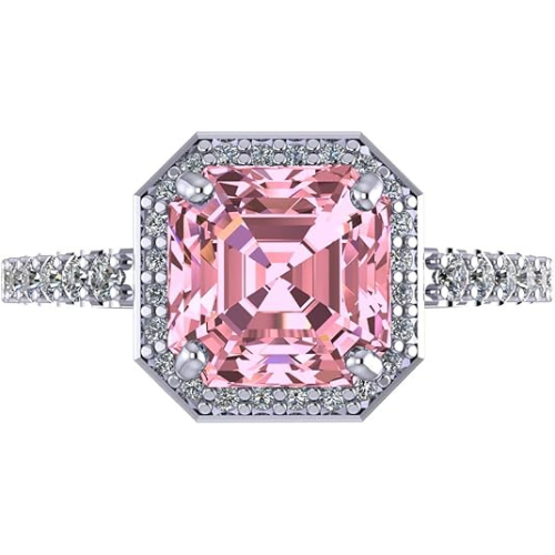 NANA Jewels Sterling Silver Asscher Cut Engagement Rings for Women - Choose Simulated Morganite, Citrine, Aquamarine & More