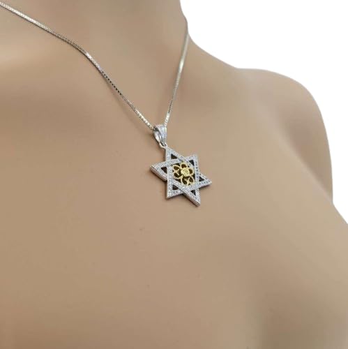 Central Diamond Center Star of David Pendant Sterling Silver and Pure Brilliance CZ w/Box Chain