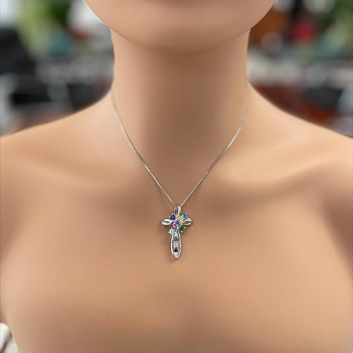 Front view of a personalized cross mothers necklace.