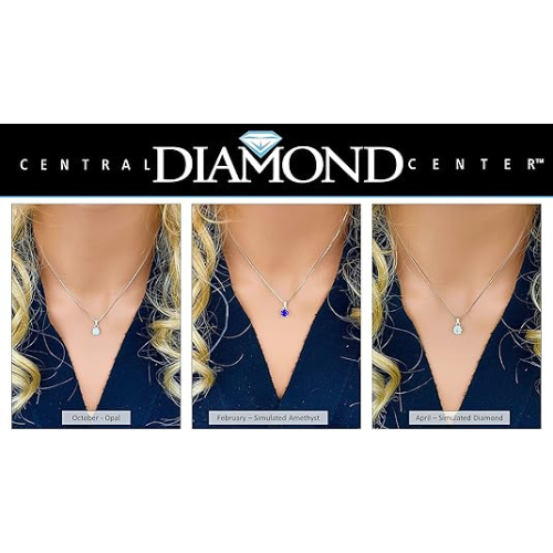 Matching birthstone necklace and stud earrings on display.