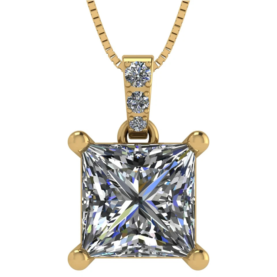 Princess Cut Solitaire Necklace, 4 Prong Sterling Silver w/Pure Brilliance Zirconia, 6.0mm, 7.0mm & 8.0mm