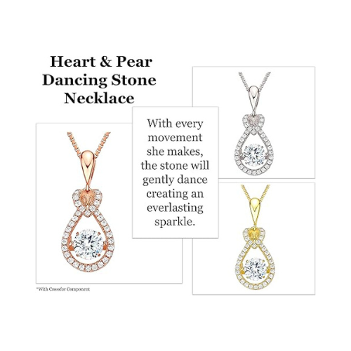 Heart & Pear Dancing Gemstone Necklace for Women 925 Sterling Silver & Pure Brilliance Zirconia