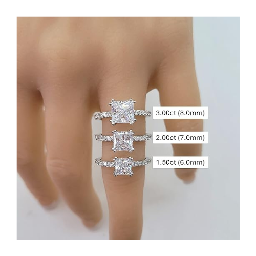 NANA Jewels 1.5-3CT Platinum Plated Sterling Silver Rings CZ Cubic Zirconia Princess Cut Engagement Rings | 10K 14K Solid Gold