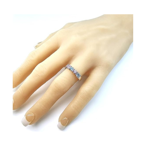 Central Diamond Center Straight Bar Mother's Ring Simulated Birthstone Ring w/ 1-6 Stones - Sterling Silver, 10K or 14K Gold