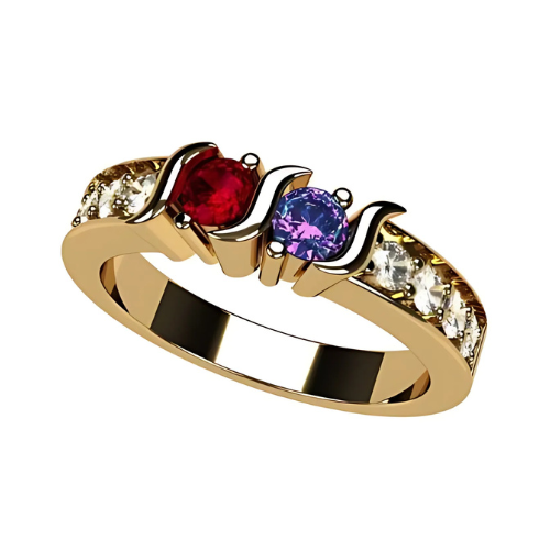10K Solid Gold S-Bar couple's birthstone ring.