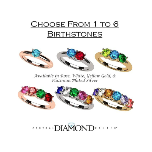 Central Diamond Center Lucita Mothers Rings w/ 1 to 6 Simulated Birthstones in Sterling Silver, 10K or 14K Gold