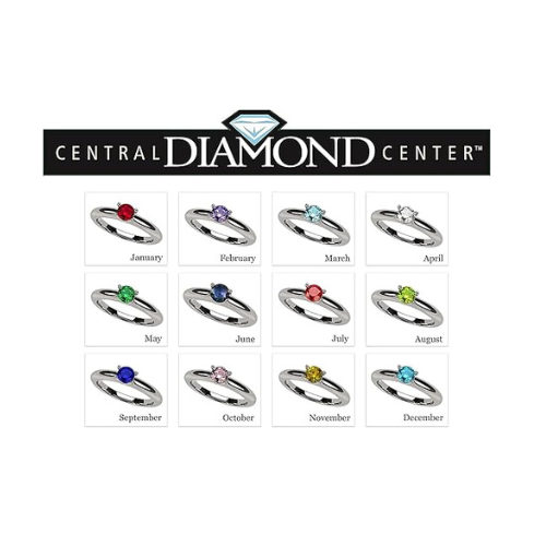 Central Diamond Center Customizable Lucita Solitaire Birthstone Ring Set In 925 Sterling Silver W/Simulated Birthstone