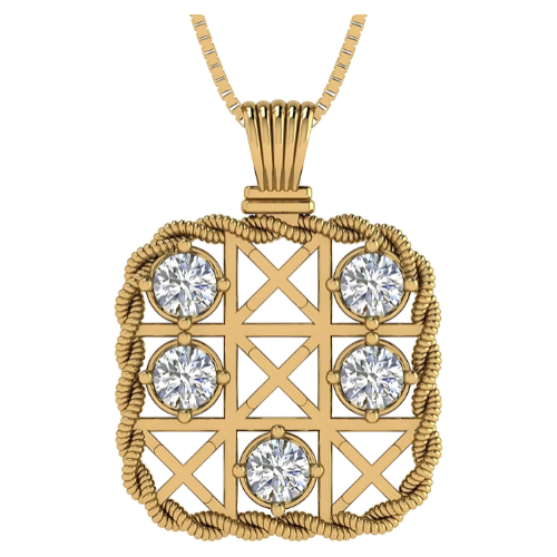 Platinum-plated tic tac toe pendant with sparkling CZs.