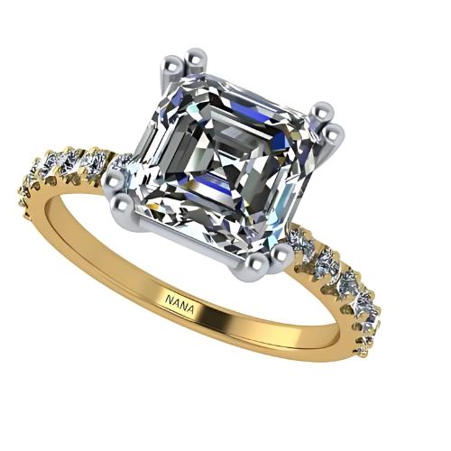 NANA Jewels 1.50ct-3.00ct Asscher Cut Solitaire Zirconia Engagement Ring W/Sides in Sterling Silver, 10K or 14K Gold