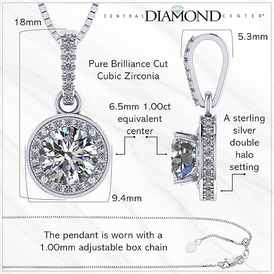 Central Diamond Center Round Halo Earring & Necklace Set w/ 6.5mm Simulated Birthstones in 925 Sterling Silver, Hypoallergenic