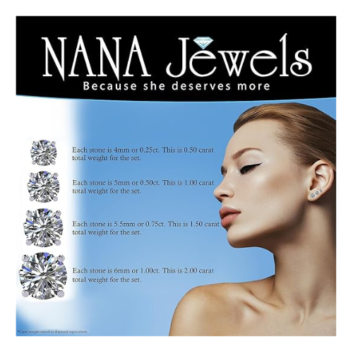 4 Pairs Stud Earrings Set, Hypoallergenic Pure Brilliance Cubic Zirconia 925 Sterling Silver, 4-6.5mm