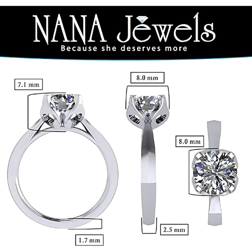 Angled view of a simulated diamond zirconia engagement ring.