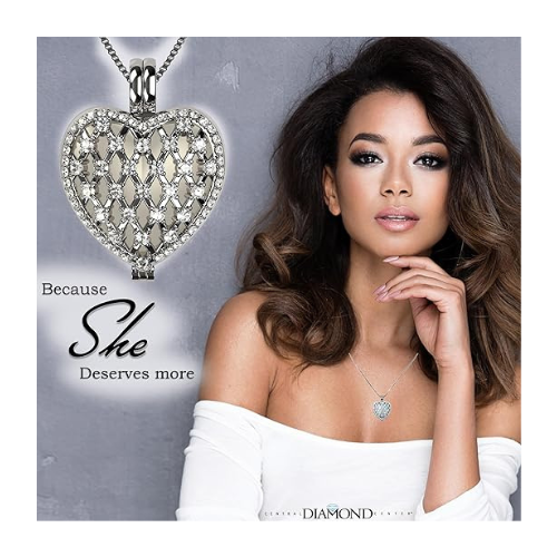 Central Diamond Center Heart of Hearts Birthstone Locket Necklace Pendant in Sterling Silver & Mother of Pearl