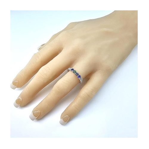 Central Diamond Center Shared Prong w/ Sides Mothers Birthstone Ring w/ 1-6 Simulated Gemstones in Sterling Silver, 10K, or 14K Gold